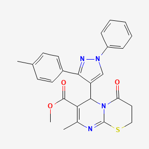 methyl 8-methyl-6-[3-(4-methylphenyl)-1-phenyl-1H-pyrazol-4-yl]-4-oxo-3,4-dihydro-2H,6H-pyrimido[2,1-b][1,3]thiazine-7-carboxylate