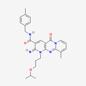 molecular formula C27H31N5O3 B14954194 6-imino-11-methyl-N-[(4-methylphenyl)methyl]-2-oxo-7-(3-propan-2-yloxypropyl)-1,7,9-triazatricyclo[8.4.0.03,8]tetradeca-3(8),4,9,11,13-pentaene-5-carboxamide 