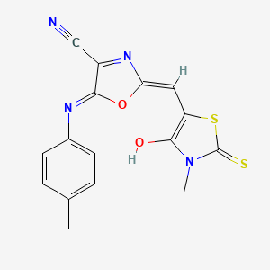 2-[(Z)-(3-methyl-4-oxo-2-thioxo-1,3-thiazolidin-5-ylidene)methyl]-5-[(4-methylphenyl)amino]-1,3-oxazole-4-carbonitrile