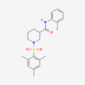 molecular formula C21H25FN2O3S B14954372 N-(2-Fluorophenyl)-1-(2,4,6-trimethylbenzenesulfonyl)piperidine-3-carboxamide 