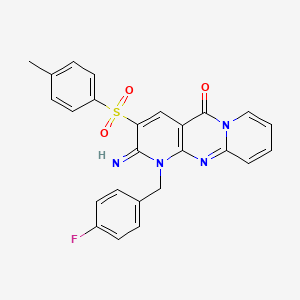 7-[(4-Fluorophenyl)methyl]-6-imino-5-(4-methylbenzenesulfonyl)-1,7,9-triazatricyclo[8.4.0.0^{3,8}]tetradeca-3(8),4,9,11,13-pentaen-2-one