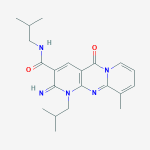 molecular formula C21H27N5O2 B14954417 6-imino-11-methyl-N,7-bis(2-methylpropyl)-2-oxo-1,7,9-triazatricyclo[8.4.0.03,8]tetradeca-3(8),4,9,11,13-pentaene-5-carboxamide 