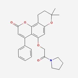 8,8-dimethyl-5-[2-oxo-2-(pyrrolidin-1-yl)ethoxy]-4-phenyl-9,10-dihydro-2H,8H-pyrano[2,3-f]chromen-2-one