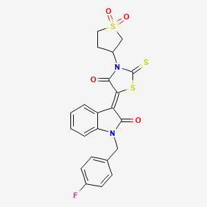 molecular formula C22H17FN2O4S3 B14954746 (3Z)-3-[3-(1,1-dioxidotetrahydrothiophen-3-yl)-4-oxo-2-thioxo-1,3-thiazolidin-5-ylidene]-1-(4-fluorobenzyl)-1,3-dihydro-2H-indol-2-one 