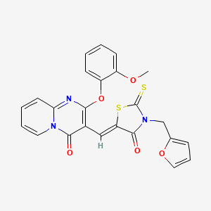 3-{(Z)-[3-(furan-2-ylmethyl)-4-oxo-2-thioxo-1,3-thiazolidin-5-ylidene]methyl}-2-(2-methoxyphenoxy)-4H-pyrido[1,2-a]pyrimidin-4-one