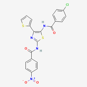 4-chloro-N-[2-{[(4-nitrophenyl)carbonyl]amino}-4-(thiophen-2-yl)-1,3-thiazol-5-yl]benzamide