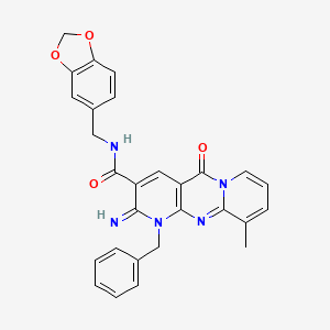 N-(1,3-benzodioxol-5-ylmethyl)-7-benzyl-6-imino-11-methyl-2-oxo-1,7,9-triazatricyclo[8.4.0.03,8]tetradeca-3(8),4,9,11,13-pentaene-5-carboxamide