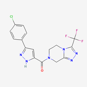 molecular formula C16H12ClF3N6O B14955282 [5-(4-chlorophenyl)-1H-pyrazol-3-yl][3-(trifluoromethyl)-5,6-dihydro[1,2,4]triazolo[4,3-a]pyrazin-7(8H)-yl]methanone 