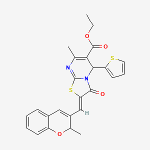 molecular formula C25H22N2O4S2 B14955444 ethyl 7-methyl-2-[(Z)-1-(2-methyl-2H-chromen-3-yl)methylidene]-3-oxo-5-(2-thienyl)-5H-[1,3]thiazolo[3,2-a]pyrimidine-6(3H)-carboxylate 