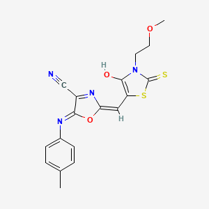 molecular formula C18H16N4O3S2 B14955461 2-{(E)-[3-(2-methoxyethyl)-4-oxo-2-thioxo-1,3-thiazolidin-5-ylidene]methyl}-5-[(4-methylphenyl)amino]-1,3-oxazole-4-carbonitrile 