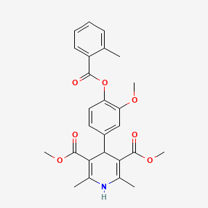 molecular formula C26H27NO7 B14955645 Dimethyl 4-{3-methoxy-4-[(2-methylbenzoyl)oxy]phenyl}-2,6-dimethyl-1,4-dihydro-3,5-pyridinedicarboxylate 