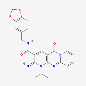 molecular formula C24H23N5O4 B14955851 N-(1,3-benzodioxol-5-ylmethyl)-6-imino-11-methyl-2-oxo-7-propan-2-yl-1,7,9-triazatricyclo[8.4.0.03,8]tetradeca-3(8),4,9,11,13-pentaene-5-carboxamide 