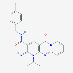 N-[(4-fluorophenyl)methyl]-6-imino-2-oxo-7-propan-2-yl-1,7,9-triazatricyclo[8.4.0.03,8]tetradeca-3(8),4,9,11,13-pentaene-5-carboxamide