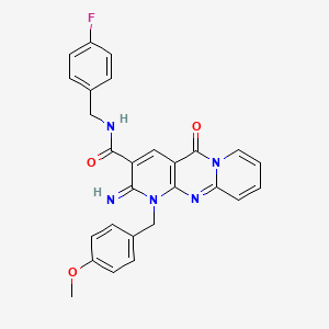 N-[(4-fluorophenyl)methyl]-6-imino-7-[(4-methoxyphenyl)methyl]-2-oxo-1,7,9-triazatricyclo[8.4.0.03,8]tetradeca-3(8),4,9,11,13-pentaene-5-carboxamide