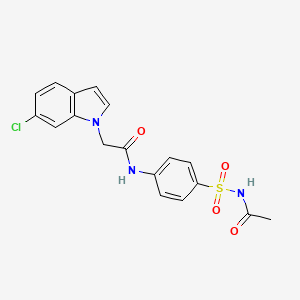 molecular formula C18H16ClN3O4S B14956274 N-[4-(acetylsulfamoyl)phenyl]-2-(6-chloro-1H-indol-1-yl)acetamide 