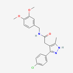 molecular formula C21H22ClN3O3 B14956347 2-[5-(4-chlorophenyl)-3-methyl-1H-pyrazol-4-yl]-N-(3,4-dimethoxybenzyl)acetamide 