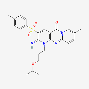 6-imino-13-methyl-5-(4-methylphenyl)sulfonyl-7-(3-propan-2-yloxypropyl)-1,7,9-triazatricyclo[8.4.0.03,8]tetradeca-3(8),4,9,11,13-pentaen-2-one