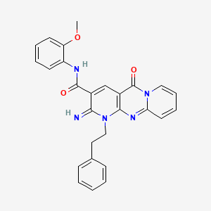 molecular formula C27H23N5O3 B14956406 6-imino-N-(2-methoxyphenyl)-2-oxo-7-(2-phenylethyl)-1,7,9-triazatricyclo[8.4.0.03,8]tetradeca-3(8),4,9,11,13-pentaene-5-carboxamide 