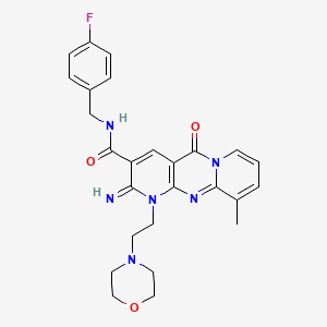 molecular formula C26H27FN6O3 B14956436 N-[(4-fluorophenyl)methyl]-6-imino-11-methyl-7-(2-morpholin-4-ylethyl)-2-oxo-1,7,9-triazatricyclo[8.4.0.03,8]tetradeca-3(8),4,9,11,13-pentaene-5-carboxamide 