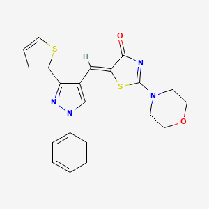 molecular formula C21H18N4O2S2 B14956633 (5Z)-2-(morpholin-4-yl)-5-{[1-phenyl-3-(thiophen-2-yl)-1H-pyrazol-4-yl]methylidene}-1,3-thiazol-4(5H)-one 