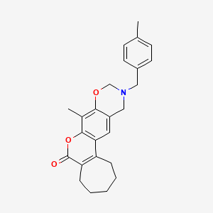 molecular formula C25H27NO3 B14956823 8-methyl-11-(4-methylbenzyl)-2,3,4,5,11,12-hexahydro-10H-cyclohepta[3,4]chromeno[6,7-e][1,3]oxazin-6(1H)-one 