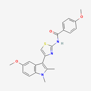 molecular formula C22H21N3O3S B14956864 4-methoxy-N-[4-(5-methoxy-1,2-dimethyl-1H-indol-3-yl)-1,3-thiazol-2-yl]benzamide 