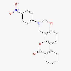 molecular formula C21H18N2O5 B14956986 3-(4-nitrophenyl)-3,4,7,8,9,10-hexahydro-2H,6H-benzo[3,4]chromeno[8,7-e][1,3]oxazin-6-one 