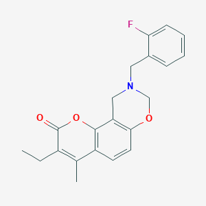 molecular formula C21H20FNO3 B14957007 3-ethyl-9-(2-fluorobenzyl)-4-methyl-9,10-dihydro-2H,8H-chromeno[8,7-e][1,3]oxazin-2-one 