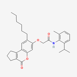 2-[(8-hexyl-4-oxo-1,2,3,4-tetrahydrocyclopenta[c]chromen-7-yl)oxy]-N-[2-methyl-6-(propan-2-yl)phenyl]acetamide