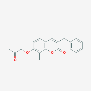 molecular formula C22H22O4 B14957199 3-benzyl-4,8-dimethyl-7-(1-methyl-2-oxopropoxy)-2H-chromen-2-one 