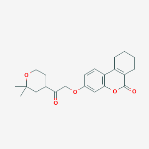 molecular formula C22H26O5 B14957400 3-(2-(2,2-dimethyltetrahydro-2H-pyran-4-yl)-2-oxoethoxy)-7,8,9,10-tetrahydro-6H-benzo[c]chromen-6-one 