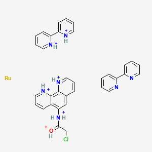 molecular formula C34H32ClN7ORu+6 B1495775 (2-Chloro-1-oxoniumylideneethyl)-(1,10-phenanthroline-1,10-diium-5-yl)azanium;2-pyridin-1-ium-2-ylpyridin-1-ium;2-pyridin-2-ylpyridine;ruthenium 