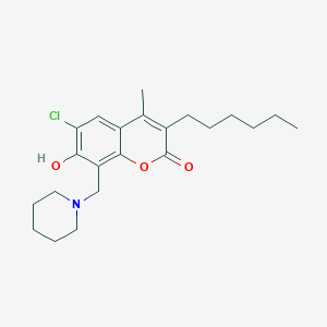 6-chloro-3-hexyl-7-hydroxy-4-methyl-8-(piperidinomethyl)-2H-chromen-2-one