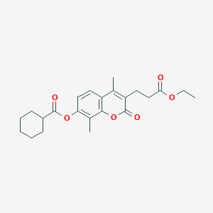 molecular formula C23H28O6 B14958032 3-(3-ethoxy-3-oxopropyl)-4,8-dimethyl-2-oxo-2H-chromen-7-yl cyclohexanecarboxylate 