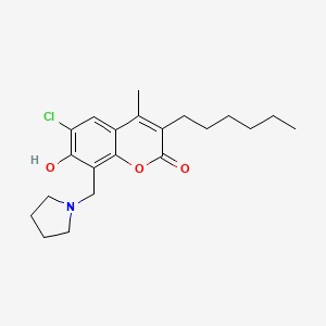 6-chloro-3-hexyl-7-hydroxy-4-methyl-8-(1-pyrrolidinylmethyl)-2H-chromen-2-one