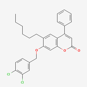 molecular formula C28H26Cl2O3 B14958291 7-[(3,4-dichlorobenzyl)oxy]-6-hexyl-4-phenyl-2H-chromen-2-one 