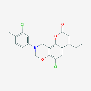 6-chloro-9-(3-chloro-4-methylphenyl)-4-ethyl-9,10-dihydro-2H,8H-chromeno[8,7-e][1,3]oxazin-2-one