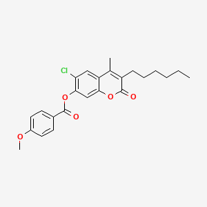 6-chloro-3-hexyl-4-methyl-2-oxo-2H-chromen-7-yl 4-methoxybenzoate