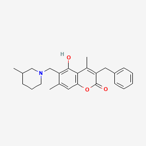 3-benzyl-5-hydroxy-4,7-dimethyl-6-[(3-methylpiperidino)methyl]-2H-chromen-2-one