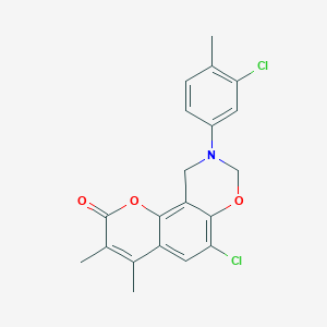 6-chloro-9-(3-chloro-4-methylphenyl)-3,4-dimethyl-9,10-dihydro-2H,8H-chromeno[8,7-e][1,3]oxazin-2-one