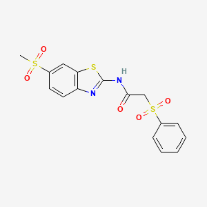 molecular formula C16H14N2O5S3 B14959251 N-[6-(methylsulfonyl)-1,3-benzothiazol-2-yl]-2-(phenylsulfonyl)acetamide 