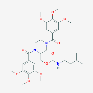 molecular formula C31H43N3O10 B149593 (1,4-Bis(3,4,5-trimethoxybenzoyl)-2-piperazinyl)methyl (3-methylbutyl)carbamate CAS No. 129230-06-4