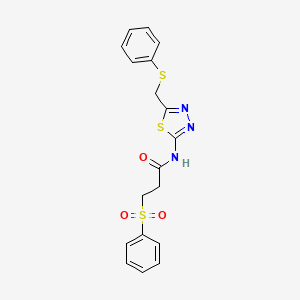 molecular formula C18H17N3O3S3 B14959463 N-{5-[(phenylsulfanyl)methyl]-1,3,4-thiadiazol-2-yl}-3-(phenylsulfonyl)propanamide 