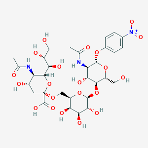 (2R,4S,5R,6R)-5-acetamido-2-[[(2R,3R,4S,5R,6S)-6-[(2R,3S,4R,5R,6S)-5-acetamido-4-hydroxy-2-(hydroxymethyl)-6-(4-nitrophenoxy)oxan-3-yl]oxy-3,4,5-trihydroxyoxan-2-yl]methoxy]-4-hydroxy-6-[(1R,2R)-1,2,3-trihydroxypropyl]oxane-2-carboxylic acid