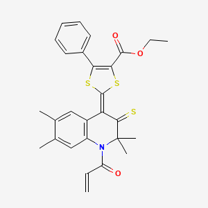 molecular formula C28H27NO3S3 B14960968 ethyl (2Z)-2-(1-acryloyl-2,2,6,7-tetramethyl-3-thioxo-2,3-dihydroquinolin-4(1H)-ylidene)-5-phenyl-1,3-dithiole-4-carboxylate 