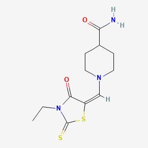 1-[(E)-(3-ethyl-4-oxo-2-thioxo-1,3-thiazolidin-5-ylidene)methyl]piperidine-4-carboxamide