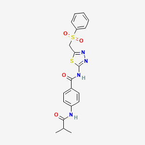 molecular formula C20H20N4O4S2 B14961167 4-[(2-methylpropanoyl)amino]-N-{5-[(phenylsulfonyl)methyl]-1,3,4-thiadiazol-2-yl}benzamide 