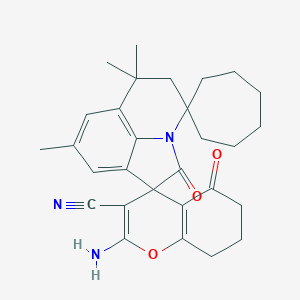 2-Amino-6',6',8'-trimethyl-2',5-dioxo-5,5',6,6',7,8-hexahydrodispiro[chromene-4,1'-pyrrolo[3,2,1-ij]quinoline-4',1''-cycloheptane]-3-carbonitrile