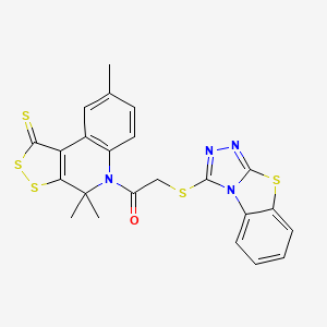 molecular formula C23H18N4OS5 B14961578 2-([1,2,4]triazolo[3,4-b][1,3]benzothiazol-3-ylsulfanyl)-1-(4,4,8-trimethyl-1-thioxo-1,4-dihydro-5H-[1,2]dithiolo[3,4-c]quinolin-5-yl)ethanone 