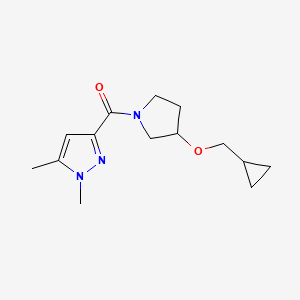 molecular formula C14H21N3O2 B14961794 3-[3-(Cyclopropylmethoxy)pyrrolidine-1-carbonyl]-1,5-dimethyl-1H-pyrazole 